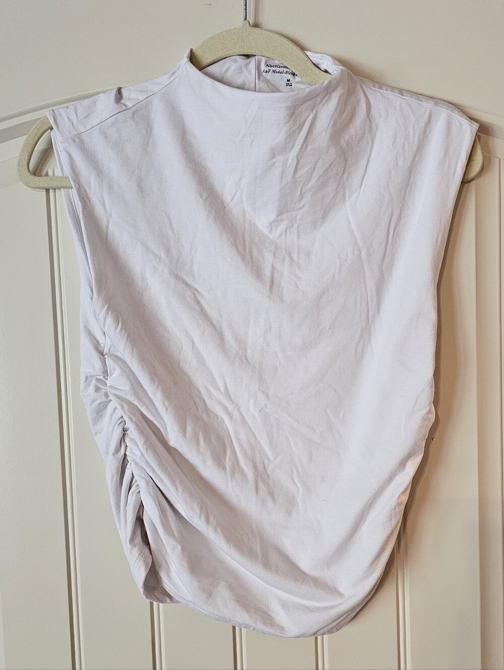 Abercrombie & Fitch White Ruched Sides Sleeveless Top, Modal Blend Collection